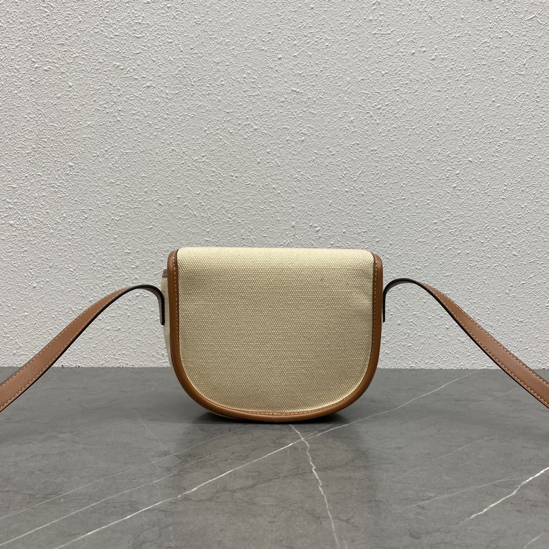 Celine Folco Cuir Bag Triomphe In Canvas And Calfskin Tan/White 198263